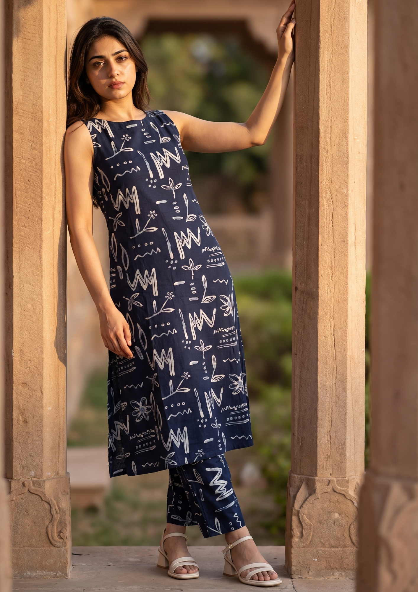 Navy Printed Cotton Co-Ord Set
