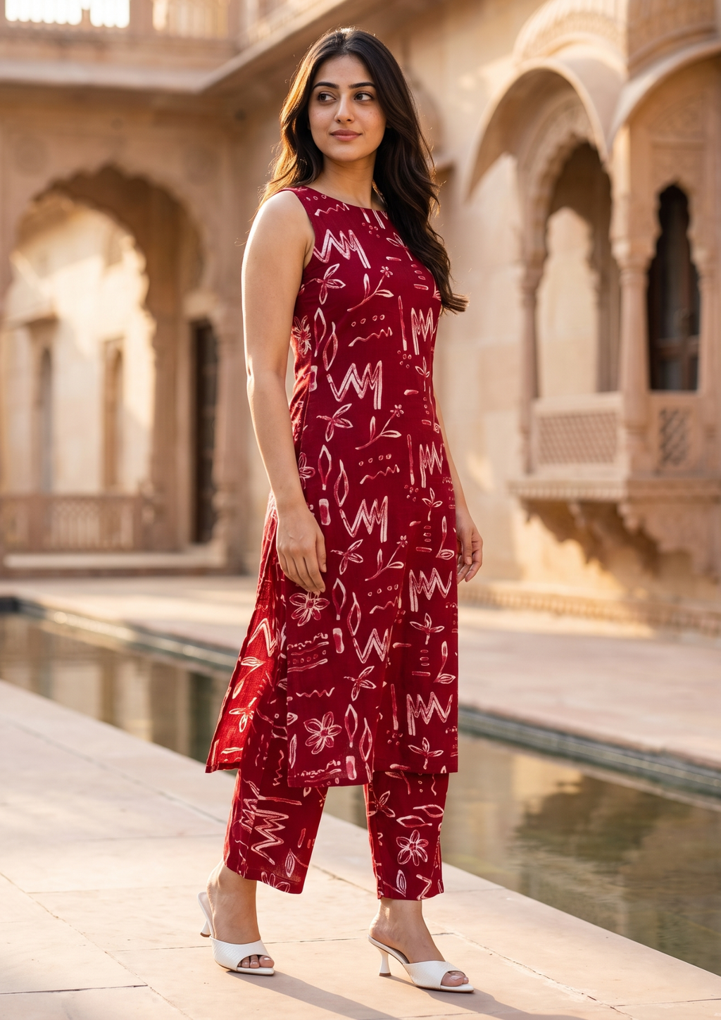 Red Printed Cotton Co-Ord Set