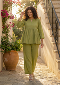 Green Embroidered Cotton Co-Ord Set