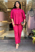 Pink Embroidered Cotton Co-Ord Set