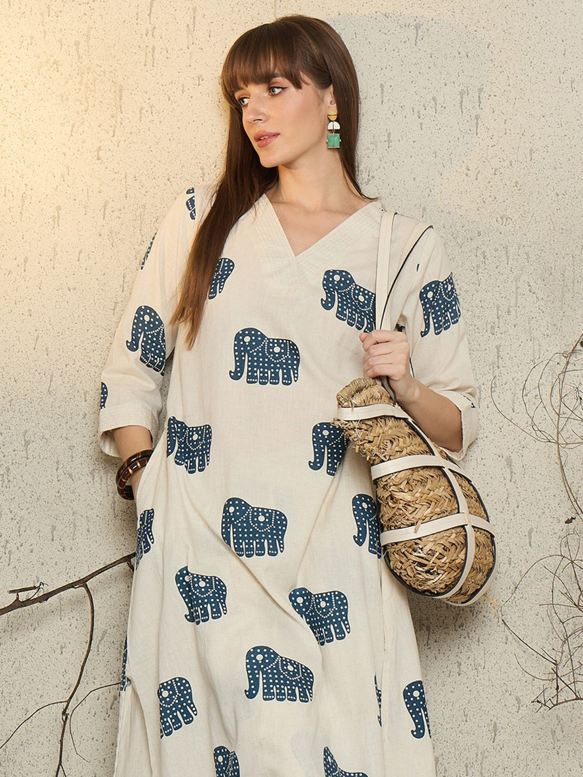 Off White Printed Cotton Flex Co-Ord Set