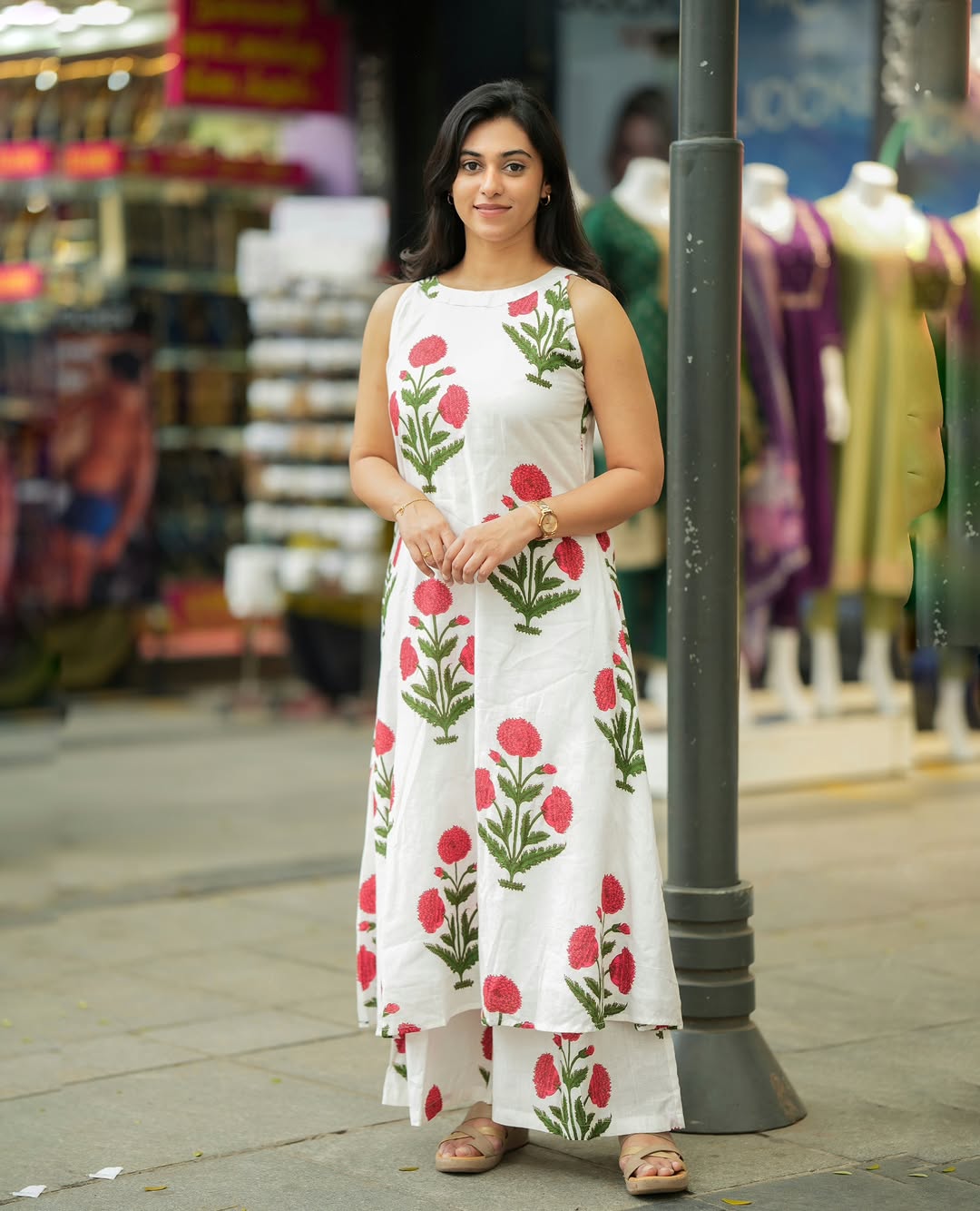 White Floral Printed Cotton Co-Ord Set